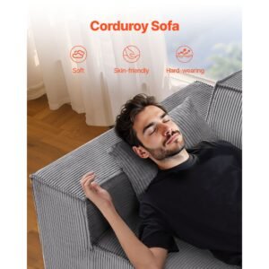 loveseat sofa, 63 inch 2 seats couch for living room, modern small corduroy couch with pocket springs, soft cushions, comfy loveseat for bedroom, office or apartment, no assembly required, gray