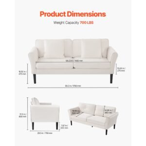 loveseat sofa, 69 inch small sofa couch for living room, velvet fabric 2 seats couch with sinuous spring, soft cushions and sturdy frame, comfy loveseat for bedroom, office or apartment, white
