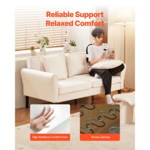 loveseat sofa, 69 inch small sofa couch for living room, velvet fabric 2 seats couch with sinuous spring, soft cushions and sturdy frame, comfy loveseat for bedroom, office or apartment, white