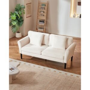 loveseat sofa, 69 inch small sofa couch for living room, velvet fabric 2 seats couch with sinuous spring, soft cushions and sturdy frame, comfy loveseat for bedroom, office or apartment, white
