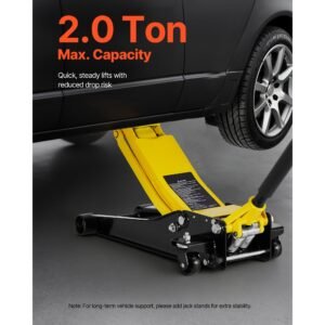 low profile floor jack, 2 ton (4400 lbs) capacity, steel racing floor jack with dual pistons quick lift pump, hydraulic trolley car lift for sports cars, sedans, lifting range 2.95 19.9 inches