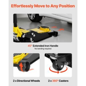 low profile floor jack, 2 ton (4400 lbs) capacity, steel racing floor jack with dual pistons quick lift pump, hydraulic trolley car lift for sports cars, sedans, lifting range 2.95 19.9 inches