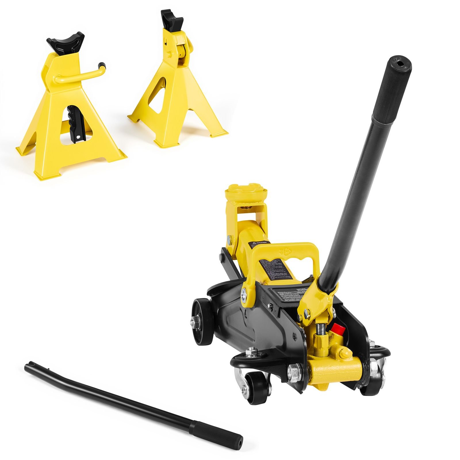 low profile floor jack, 2 ton (4400 lbs) capacity, steel racing floor jack with stands, single piston quick lift pump, hydraulic trolley car lift for compact suvs, lifting range 5.1 12.2 inches
