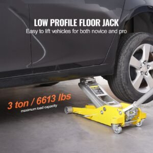 low profile floor jack 3 ton (6600 lbs), heavy duty aluminum hydraulic racing floor jack, hydraulic car jack, dual piston quick lift pump, 3.7" 18.3" height lifting range (yellow)