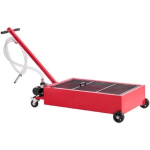 Low Profile Oil Drain Pan, 17 Gallon Capacity, Rolling Oil Drain Pan with Electric Pump, 7.2 ft Hose & T Folding Handle, Leak-proof & Corrosion-resistant, Fit for Cars, SUVs, Trucks, ATVs, Red