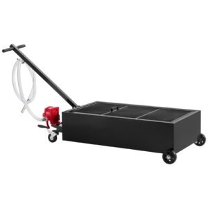 Low Profile Oil Drain Pan, 25 Gallon Capacity, Rolling Oil Drain Pan with Manual Pump, 7.2 ft Hose & T Folding Handle, Leak-proof & Corrosion-resistant, Fit for Cars, SUVs, Trucks, ATVs, Black
