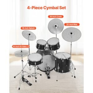 low volume cymbal pack, 4 pieces quiet cymbals for drum set, alloy cymbals drum set includes 14 inch hi hats, 16 inch crash, 18 inch crash, 20 inch ride, drumsticks & cymbal bag, bright copper