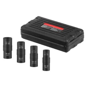 lug nut impact socket set, 1/2 inch drive metric and sae 6 point flip socket set, 4 total lug nut sizes, cr mo steel wheel socket set with storage case and extension bar, for auto repair