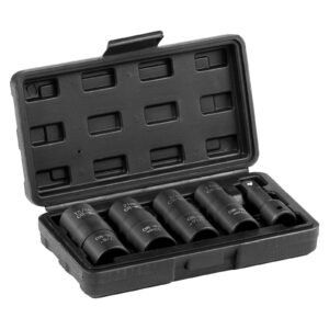 lug nut impact socket set, 1/2 inch drive metric and sae 6 point flip socket set, 4 total lug nut sizes, cr mo steel wheel socket set with storage case and extension bar, for auto repair