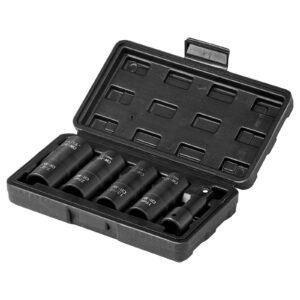 lug nut impact socket set, 1/2 inch drive metric and sae 6 point flip socket set, 4 total lug nut sizes, cr mo steel wheel socket set with storage case and extension bar, for auto repair