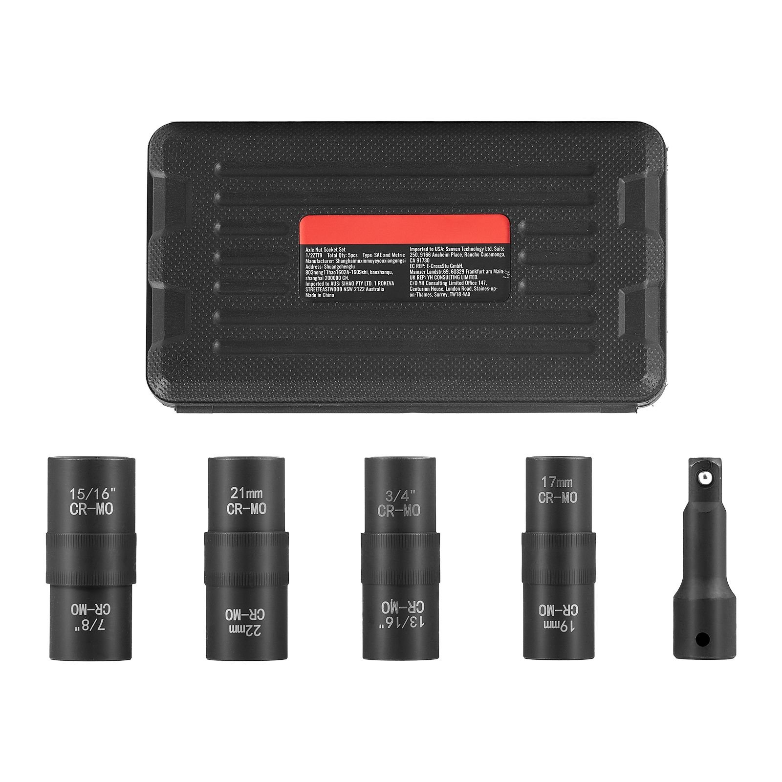 lug nut impact socket set, 1/2 inch drive metric and sae 6 point flip socket set, 4 total lug nut sizes, cr mo steel wheel socket set with storage case and extension bar, for auto repair