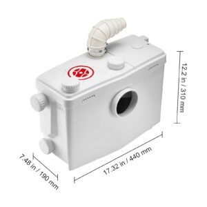macerator pump, 1200w, 48 gpm flow, 33 ft/10 m head, macerator sewerage toilet pump with 4 water inlets, waste water disposal upflush machine for toilet, basement, shower, sink, laundry, bathtub