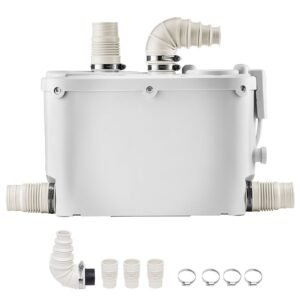 Macerator Pump, 500W, 29 GPM Flow, 26 ft/8 m Head, Macerator Sewerage Toilet Pump with 4 Water Inlets, Waste Water Disposal Upflush Machine for Kitchen, Basement, Shower, Sink, Laundry, Bathtub