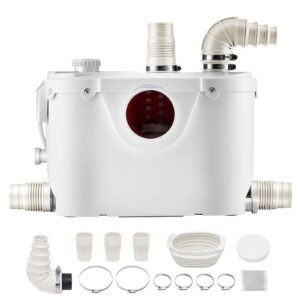 Macerator Pump, 500W, 29 GPM Flow, 26 ft/8 m Head, Macerator Sewerage Toilet Pump with 4 Water Inlets, Waste Water Disposal Upflush Machine for Toilet, Basement, Shower, Sink, Laundry, Bathtub