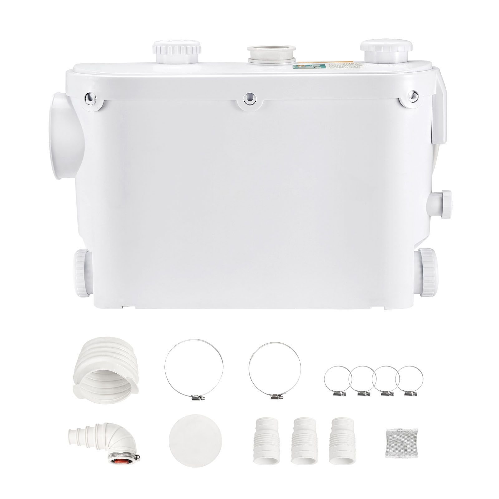 macerator pump, 500w, 29 gpm flow, 26 ft/8 m head, macerator wall hung toilet pump with 4 water inlets, waste water disposal upflush machine for toilet, basement, shower, sink, laundry, bathtub
