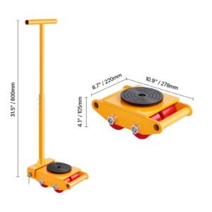 machine skate, 6t machinery skate dolly, 13228 lbs machinery moving skate, machinery mover skate with 360° rotation cap and pu directional rollers, heavy duty industrial moving equipment, yellow