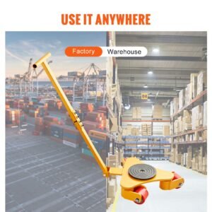 Machinery Skate Dolly, 6614 LBS/3T Industrial Machinery Mover with Handle, Carbon Steel Machinery Moving Skate with 3 360° Swivel PU Wheels, 360° Rotation Non-Slip Cap for Warehouse, Workshop