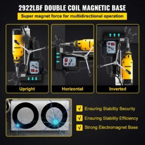 mag drill, 0 300 rpm stepless speed electromagnetic drill press, 2" depth 2" dia magnetic core drill, 2922lbf boring tool drill press, 1680 watts drill press, yellow and black drill machine