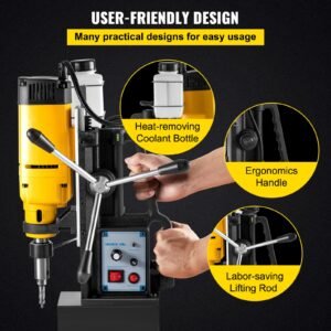 mag drill, 0 300 rpm stepless speed electromagnetic drill press, 2" depth 2" dia magnetic core drill, 2922lbf boring tool drill press, 1680 watts drill press, yellow and black drill machine