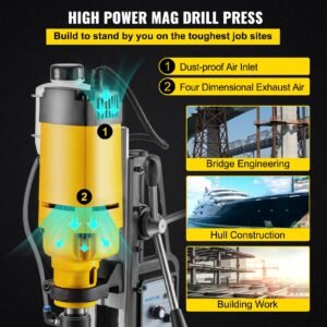 mag drill, 0 300 rpm stepless speed electromagnetic drill press, 2" depth 2" dia magnetic core drill, 2922lbf boring tool drill press, 1680 watts drill press, yellow and black drill machine