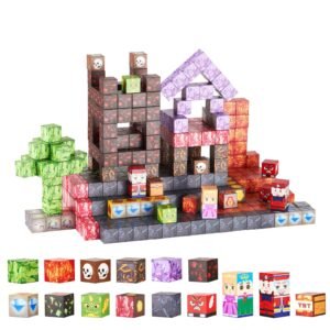 magnetic blocks, 100 pcs dark castle set, magnetic building cubes for kids, stem montessori sensory toys for christmas birthday gift, construction stacking toy for 3+ years old boys & girls