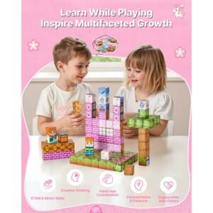 magnetic blocks, 100 pcs princess castle set, magnetic building cubes for kids, stem montessori sensory toys for christmas birthday gift, construction stacking toy for 3+ years old boys & girls