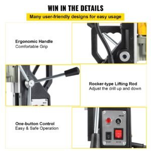 magnetic drill, 1100w 1.57" boring diameter, 2697lbf/12000n portable electric mag drill press with 12 drilling bits, 580 rpm max speed drilling machine for any surface and home improvement