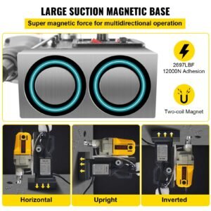 magnetic drill, 1100w 1.57" boring diameter, 2697lbf/12000n portable electric mag drill press with 7 bits, 580 rpm max speed drilling machine for any surface and home improvement
