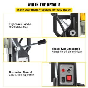 magnetic drill, 1100w 1.57" boring diameter, 2697lbf/12000n portable electric mag drill press with 7 bits, 580 rpm max speed drilling machine for any surface and home improvement