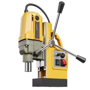 magnetic drill, 1200w motor 1.6 in boring diameter, 2810 lbf electric mag drill press, with 2 coring bits, variable speed, drilling machine for metal surface, home improvement industry, yellow