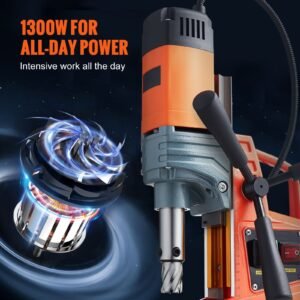 magnetic drill, 1300w motor 1.6 in boring diameter, 2810 lbf portable electric mag drill press, 810 rpm no load speed, drilling machine for metal surface, industrial and home improvement