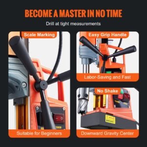 magnetic drill, 1300w motor 1.6 in boring diameter, 2810 lbf portable electric mag drill press, 810 rpm no load speed, drilling machine for metal surface, industrial and home improvement