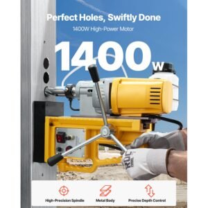 magnetic drill, 1400w motor 2 in boring diameter, 2922 lbf portable electric mag drill press, 0 750 rpm variable speed, drilling machine for metal surface, industrial and home improvement