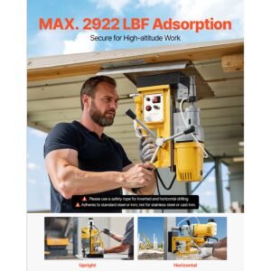 magnetic drill, 1400w motor 2 in boring diameter, 2922 lbf portable electric mag drill press, 0 750 rpm variable speed, drilling machine for metal surface, industrial and home improvement