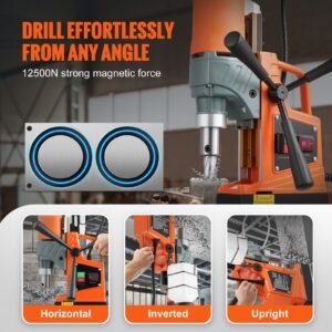 magnetic drill, 1450w motor 1.6 in boring diameter, 2810 lbf portable electric mag drill press, with 11 coring bits, 850 rpm speed, drilling machine for metal surface, home improvement industry