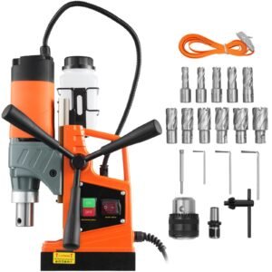 magnetic drill, 1450w motor 1.6 in boring diameter, 2810 lbf portable electric mag drill press, with 11 coring bits, 850 rpm speed, drilling machine for metal surface, home improvement industry