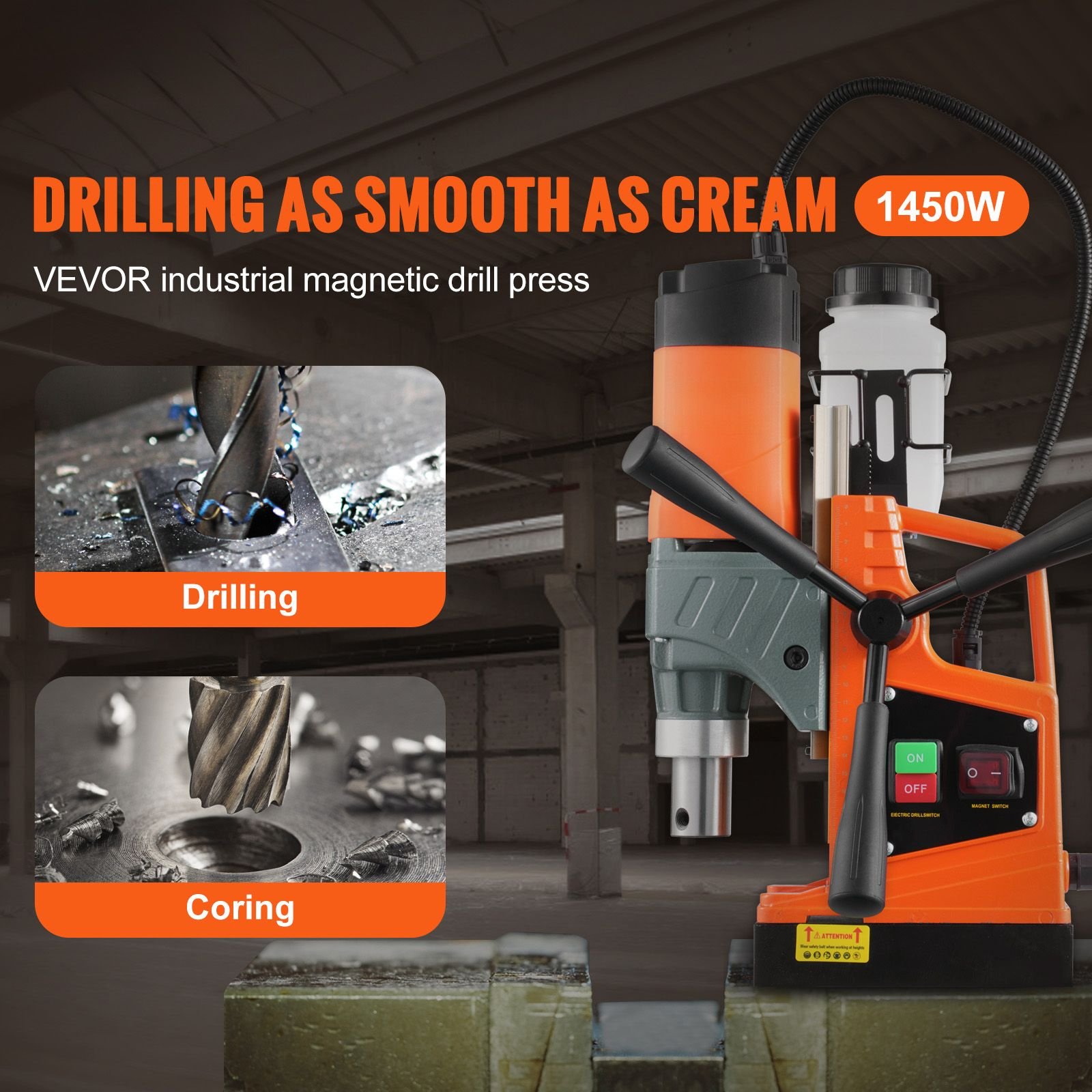 magnetic drill, 1450w motor 1.6 in boring diameter, 2810 lbf portable electric mag drill press, with 11 coring bits, 850 rpm speed, drilling machine for metal surface, home improvement industry