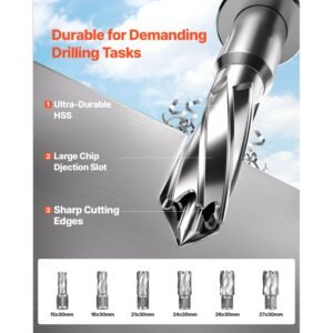 magnetic drill, 1450w motor 2 in boring diameter, 2878 lbf electric mag drill press, with 6 coring bits, variable speed, drilling machine for metal surface, home improvement industry, yellow