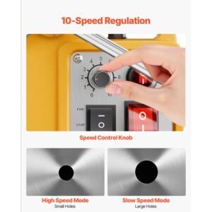magnetic drill, 1450w motor 2 in boring diameter, 2878 lbf electric mag drill press, with 6 coring bits, variable speed, drilling machine for metal surface, home improvement industry, yellow