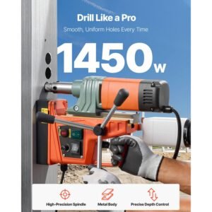 magnetic drill, 1450w motor 2 in coring diameter, 2922 lbf magnetic force, portable electric mag drill press with 6 coring bits, variable speed, drilling machine for metal surface, industrial