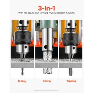 magnetic drill, 1450w motor 2 in coring diameter, 2922 lbf magnetic force, portable electric mag drill press with 6 coring bits, variable speed, drilling machine for metal surface, industrial