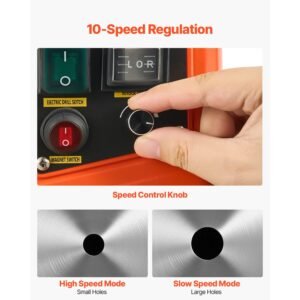 magnetic drill, 1450w motor 2 in coring diameter, 2922 lbf magnetic force, portable electric mag drill press with 6 coring bits, variable speed, drilling machine for metal surface, industrial