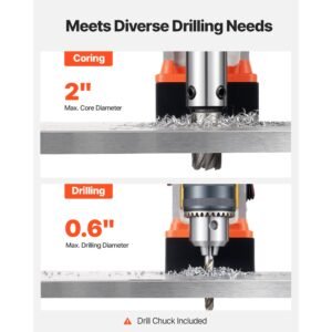magnetic drill press, 1400 w, 2 in boring diameter, 2810 lbf power portable mag drill press, 0–800 rpm adjustable speed, with weldon shank, for metal surface, industrial and home improvement