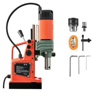 Magnetic Drill Press, 1400 W, 2 in Boring Diameter, 2810 lbf Power Portable Mag Drill Press, 0–800 RPM Adjustable Speed, with Weldon Shank, for Metal Surface, Industrial and Home Improvement