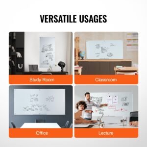 magnetic glass whiteboard, dry erase board 72"x36", wall mounted large white glassboard frameless, with marker tray, an eraser and 2 markers, white