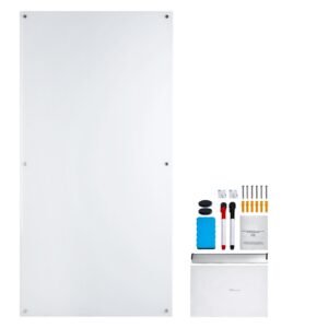 Magnetic Glass Whiteboard, Dry Erase Board 72"x36", Wall-Mounted Large White Glassboard Frameless, with Marker Tray, an Eraser and 2 Markers, White