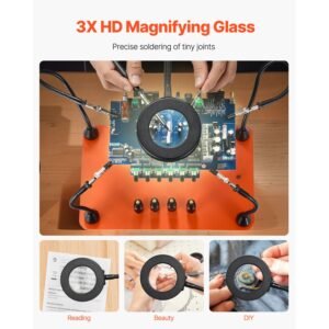 magnetic helping hands soldering station, 4 flexible arms third hand soldering tool, with 3x led magnifying lamp, 4 pcb pillar holder & heavy duty base, electronic repair craft hobby diy