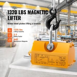 magnetic lifter, 1320 lbs/600kg pulling capacity, 2.5 safety factor, steel and neodymium, lifting magnet with release, permanent lift magnets, heavy duty magnet for hoist, block, shop crane
