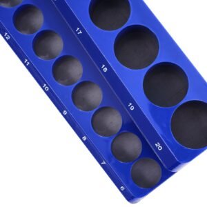 magnetic socket organizer set, 6pcs socket holder, 1/4'', 3/8'' & 1/2'' metric sae socket trays with clear labels, hold up to 143pcs standard & deep sockets, blue & red (sockets not included)