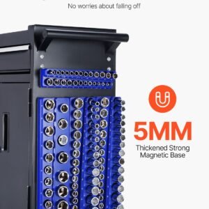 magnetic socket organizer set, 8pcs socket holder, 1/4'', 3/8'' & 1/2'' metric sae socket trays with clear labels, hold up to 199pcs standard & deep sockets, blaue & red (sockets not included)